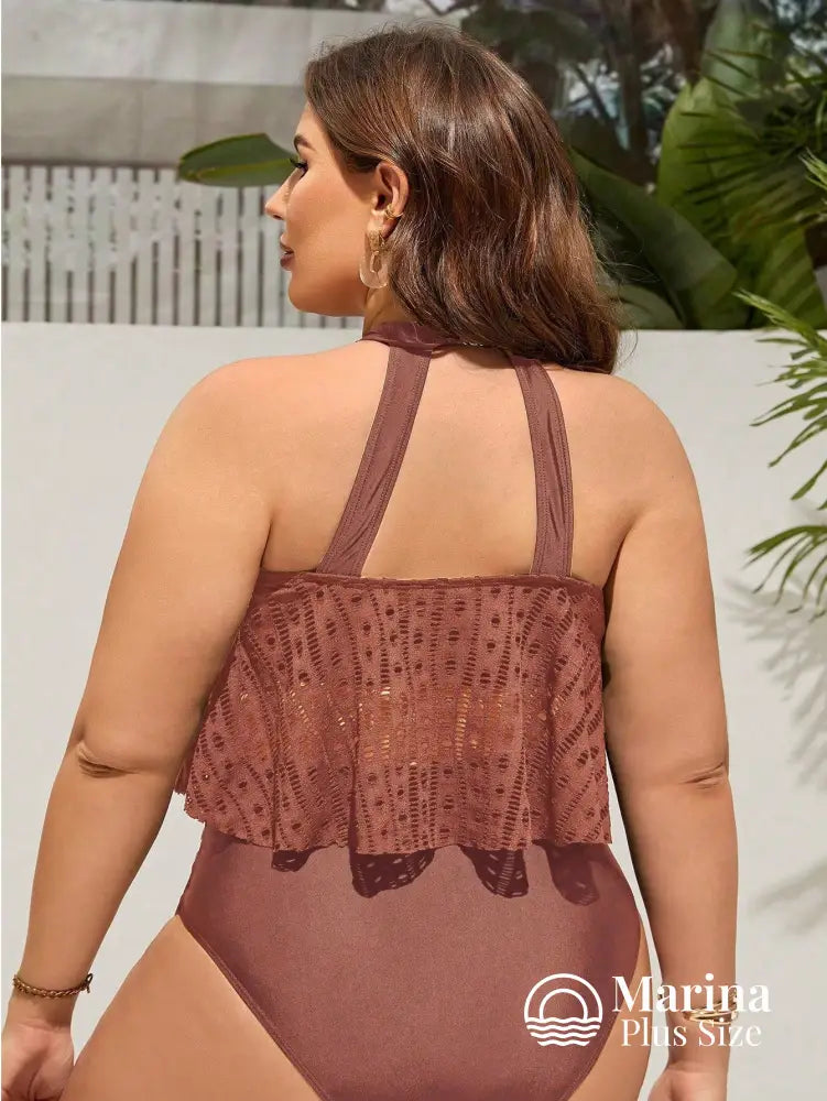 Tankini Rendado Estilo Halter Cintura Alta Plus Size Tankini Rendado Estilo Halter Cintura Alta Plus Size