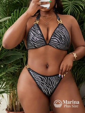 Biquíni Asa Delta Estampa Zebra Argolas Metálicas Plus Size Biquíni Asa Delta Estampa Zebra Argolas Metálicas Plus Size