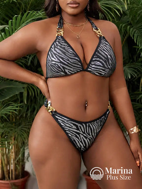 Biquíni Asa Delta Estampa Zebra Argolas Metálicas Plus Size Biquíni Asa Delta Estampa Zebra Argolas Metálicas Plus Size