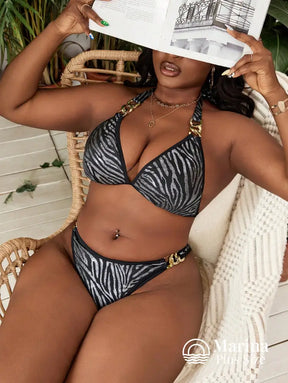 Biquíni Asa Delta Estampa Zebra Argolas Metálicas Plus Size Biquíni Asa Delta Estampa Zebra Argolas Metálicas Plus Size