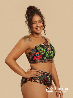 Biquíni Assimétrico Estampa Étnica Floral Plus Size Biquíni Assimétrico Estampa Étnica Floral Plus Size