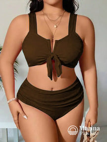 Biquíni Canelado Amarração Frontal Plus Size Café / G Biquíni Canelado Amarração Frontal Plus Size