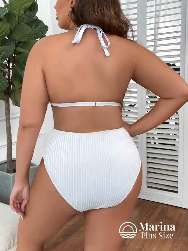 Biquíni Canelado Cortininha Cintura Alta Plus Size Biquíni Canelado Cortininha Cintura Alta Plus Size