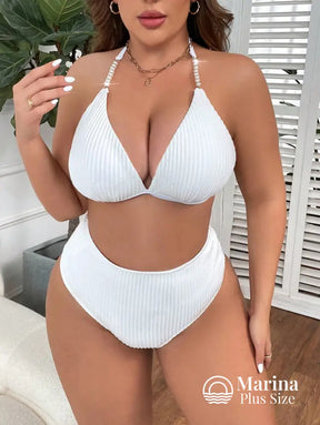 Biquíni Canelado Cortininha Cintura Alta Plus Size Biquíni Canelado Cortininha Cintura Alta Plus Size