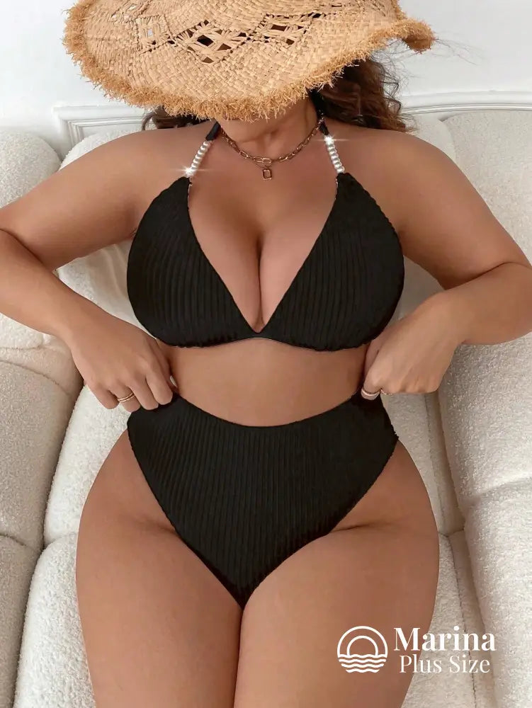 Biquíni Canelado Cortininha Cintura Alta Plus Size Biquíni Canelado Cortininha Cintura Alta Plus Size