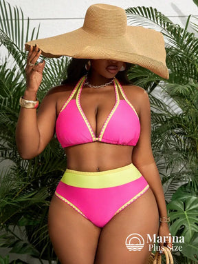 Biquíni Cintura Alta Bicolor Detalhe Zigue-Zague Plus Size Biquíni Cintura Alta Bicolor Detalhe Zigue-Zague Plus Size