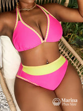 Biquíni Cintura Alta Bicolor Detalhe Zigue-Zague Plus Size Rosa Choque / G Biquíni Cintura Alta Bicolor Detalhe