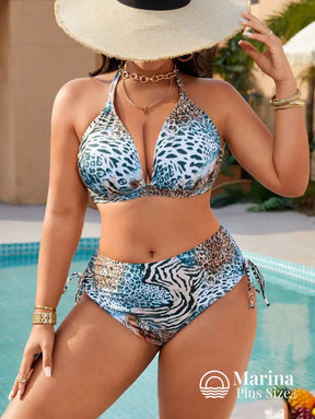 Biquíni Cintura Alta Estampa Animal Print Selvagem Plus Size Multicolorido / G Biquíni Cintura Alta Estampa Animal
