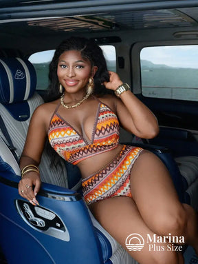 Biquíni Cintura Alta Estampa Étnica Geométrica Plus Size Biquíni Cintura Alta Estampa Étnica Geométrica Plus Size