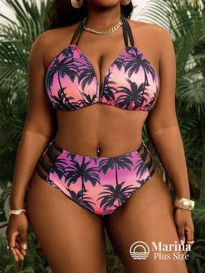 Biquíni Cintura Alta Estampa Tropical Com Tiras Plus Size Biquíni Cintura Alta Estampa Tropical Com Tiras Plus Size