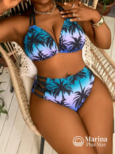 Biquíni Cintura Alta Estampa Tropical Com Tiras Plus Size Azul / G Biquíni Cintura Alta Estampa Tropical Com Tiras Plus