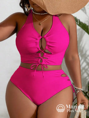 Biquíni Com Recortes E Amarração Frontal Plus Size Biquíni Com Recortes E Amarração Frontal Plus Size