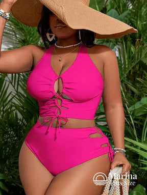 Biquíni Com Recortes E Amarração Frontal Plus Size Biquíni Com Recortes E Amarração Frontal Plus Size