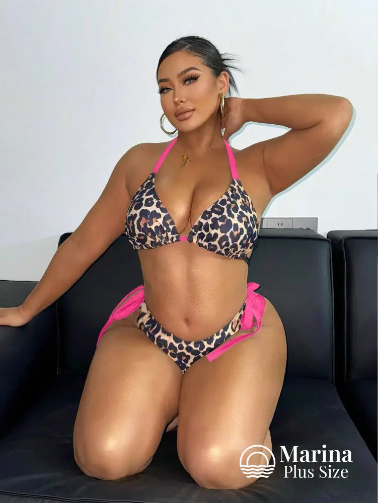 Biquíni Cortininha Estampa Animal Print Plus Size Rosa Choque / G Biquíni Cortininha Estampa Animal Print Plus Size