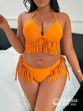 Biquíni Cortininha Franjas E Amarração Plus Size Laranja / G Biquíni Cortininha Franjas E Amarração Plus Size
