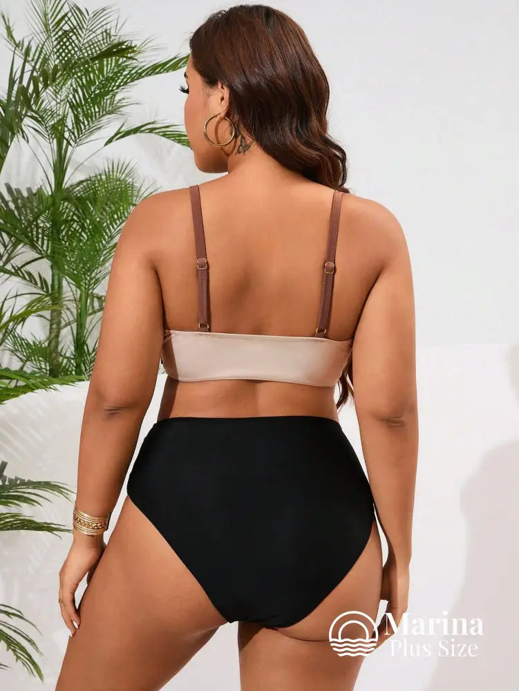 Biquíni Duas Cores Top Cruzado Cintura Alta Plus Size Biquíni Duas Cores Top Cruzado Cintura Alta Plus Size