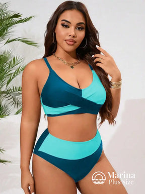 Biquíni Duas Cores Top Cruzado Cintura Alta Plus Size Biquíni Duas Cores Top Cruzado Cintura Alta Plus Size