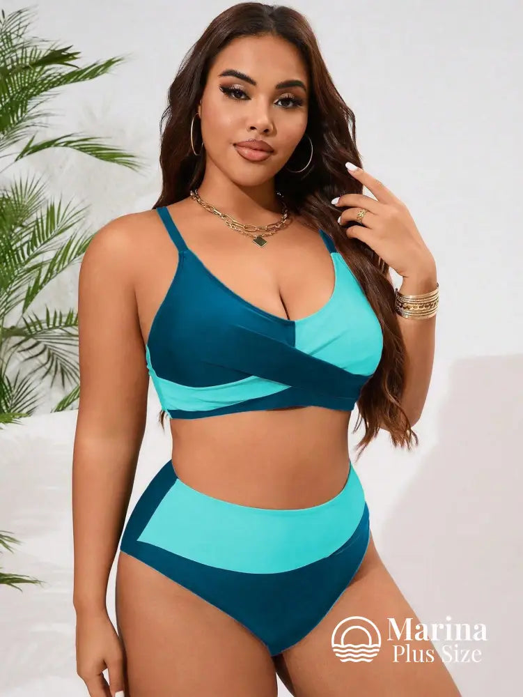 Biquíni Duas Cores Top Cruzado Cintura Alta Plus Size Biquíni Duas Cores Top Cruzado Cintura Alta Plus Size