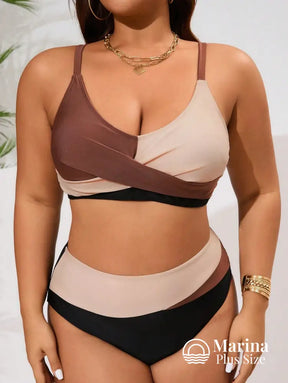 Biquíni Duas Cores Top Cruzado Cintura Alta Plus Size Biquíni Duas Cores Top Cruzado Cintura Alta Plus Size