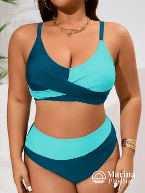 Biquíni Duas Cores Top Cruzado Cintura Alta Plus Size Biquíni Duas Cores Top Cruzado Cintura Alta Plus Size