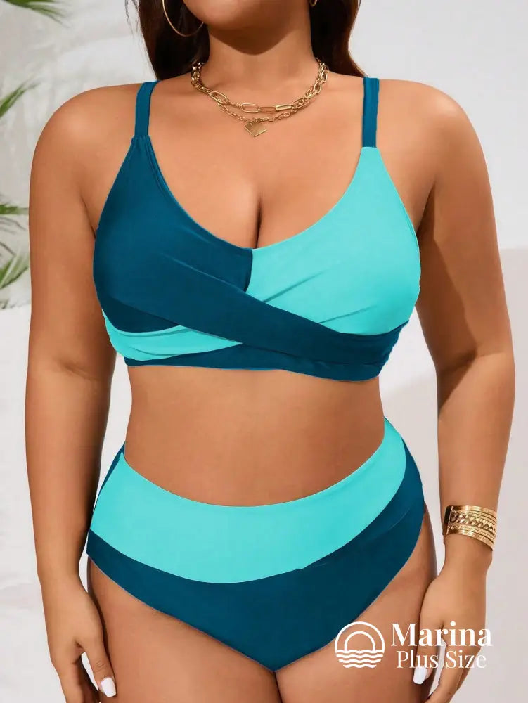 Biquíni Duas Cores Top Cruzado Cintura Alta Plus Size Biquíni Duas Cores Top Cruzado Cintura Alta Plus Size