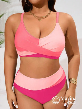 Biquíni Duas Cores Top Cruzado Cintura Alta Plus Size Biquíni Duas Cores Top Cruzado Cintura Alta Plus Size