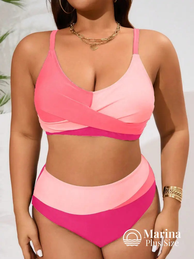 Biquíni Duas Cores Top Cruzado Cintura Alta Plus Size Biquíni Duas Cores Top Cruzado Cintura Alta Plus Size