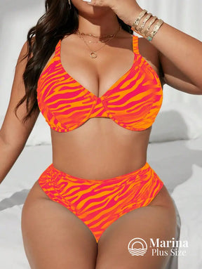 Biquíni Estampa Animal Print Cintura Alta Plus Size Laranja / G Biquíni Estampa Animal Print Cintura Alta Plus Size