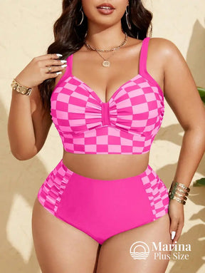Biquíni Estruturado Xadrez Cintura Alta Plus Size Biquíni Estruturado Xadrez Cintura Alta Plus Size