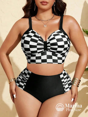 Biquíni Estruturado Xadrez Cintura Alta Plus Size Biquíni Estruturado Xadrez Cintura Alta Plus Size