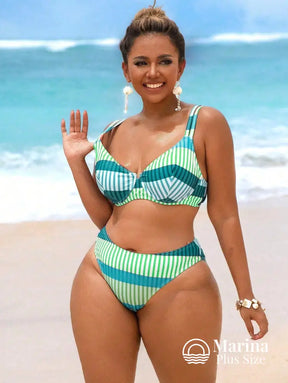 Biquíni Listrado Aro Cintura Alta Plus Size Biquíni Listrado Aro Cintura Alta Plus Size