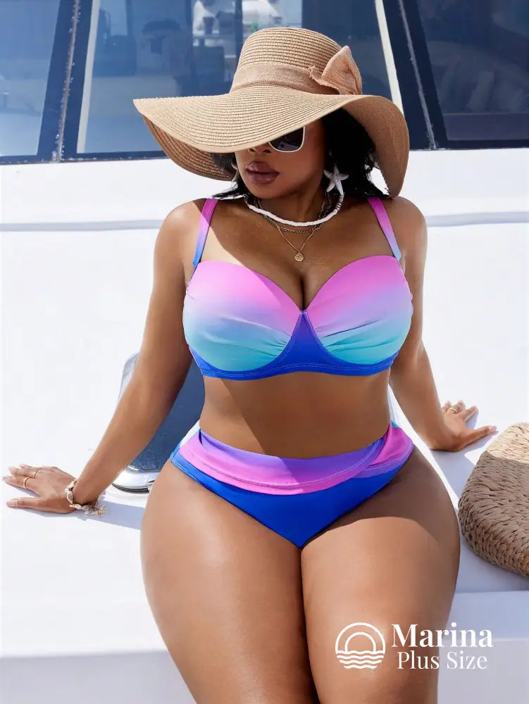 Biquíni Meia Taça Cintura Alta Degradê Plus Size Rosa / G Biquíni Meia Taça Cintura Alta Degradê Plus Size