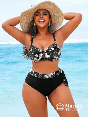 Biquíni Meia Taça Estampa Tropical Cintura Alta Plus Size Biquíni Meia Taça Estampa Tropical Cintura Alta Plus Size