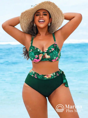 Biquíni Meia Taça Estampa Tropical Cintura Alta Plus Size Biquíni Meia Taça Estampa Tropical Cintura Alta Plus Size