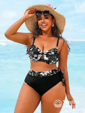 Biquíni Meia Taça Estampa Tropical Cintura Alta Plus Size Biquíni Meia Taça Estampa Tropical Cintura Alta Plus Size