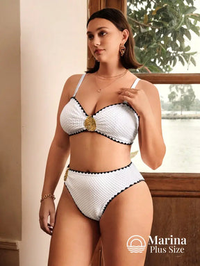 Biquíni Meia Taça Texturizado Aviamento Dourado Plus Size Biquíni Meia Taça Texturizado Aviamento Dourado Plus Size
