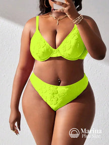 Biquíni Meia Taça Texturizado Floral Plus Size Verde Limão / G Biquíni Meia Taça Texturizado Floral Plus Size