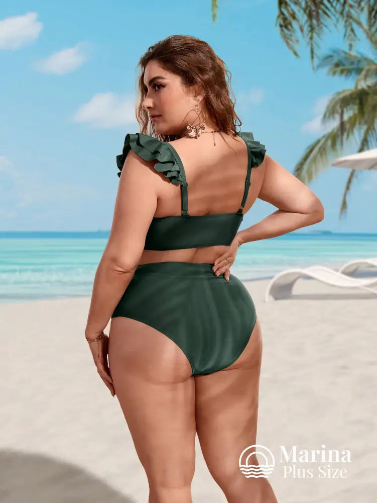 Biquíni Reto Texturizado Babados Cintura Alta Plus Size Biquíni Reto Texturizado Babados Cintura Alta Plus Size