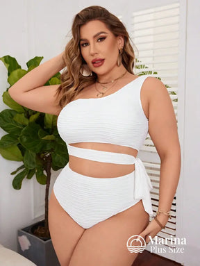 Biquíni Texturizado Alça Única Faixa Na Cintura Plus Size Biquíni Texturizado Alça Única Faixa Na Cintura Plus Size