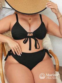 Biquíni Texturizado Amarração Frontal E Lateral Plus Size Preto / G Biquíni Texturizado Amarração Frontal E Lateral
