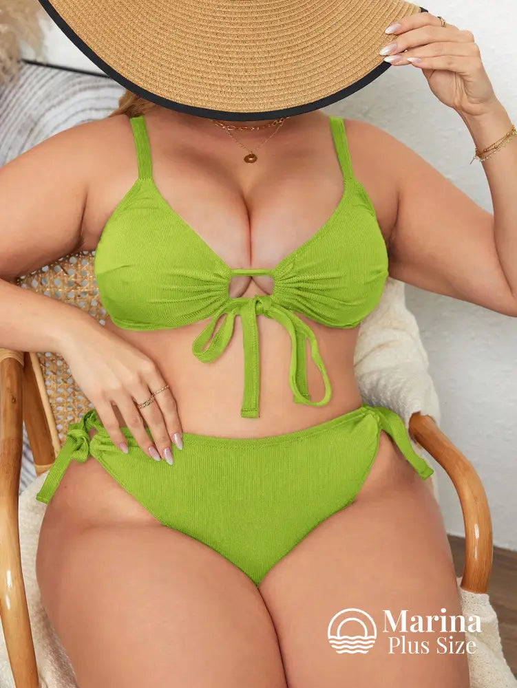Biquíni Texturizado Amarração Frontal E Lateral Plus Size Verde Limão / G Biquíni Texturizado Amarração Frontal E
