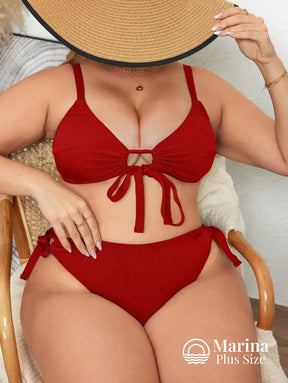 Biquíni Texturizado Amarração Frontal E Lateral Plus Size Vermelho / G Biquíni Texturizado Amarração Frontal E Lateral