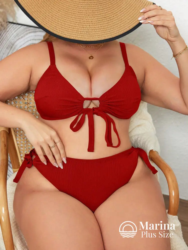 Biquíni Texturizado Amarração Frontal E Lateral Plus Size Vermelho / G Biquíni Texturizado Amarração Frontal E Lateral