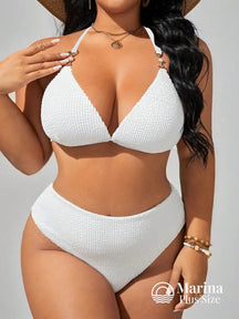 Biquíni Texturizado Cintura Alta Plus Size Branco / G Biquíni Texturizado Cintura Alta Plus Size