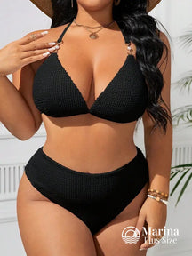 Biquíni Texturizado Cintura Alta Plus Size Preto / G Biquíni Texturizado Cintura Alta Plus Size