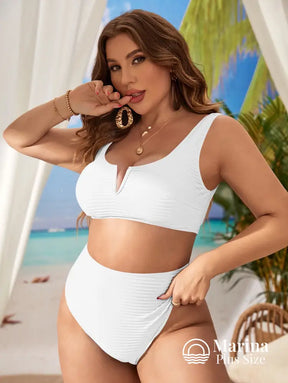 Biquíni Texturizado Decote V Cintura Alta Plus Size Biquíni Texturizado Decote V Cintura Alta Plus Size