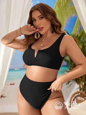 Biquíni Texturizado Decote V Cintura Alta Plus Size Biquíni Texturizado Decote V Cintura Alta Plus Size