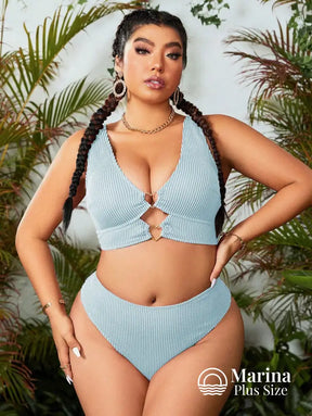 Biquíni Texturizado Recorte Detalhe Argolas Plus Size Biquíni Texturizado Recorte Detalhe Argolas Plus Size