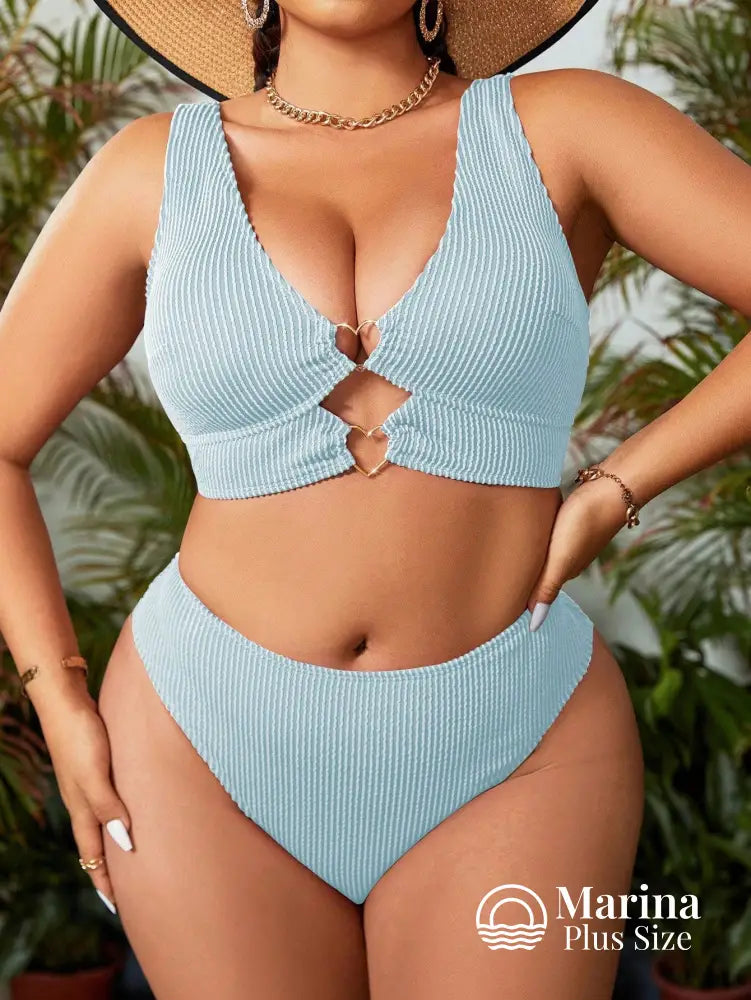 Biquíni Texturizado Recorte Detalhe Argolas Plus Size Azul Bebê / G Biquíni Texturizado Recorte Detalhe Argolas Plus