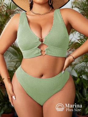 Biquíni Texturizado Recorte Detalhe Argolas Plus Size Verde Menta / G Biquíni Texturizado Recorte Detalhe Argolas Plus
